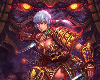 Fantasy girl, knife, eye, fantasy, armor HD wallpaper