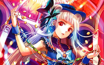 Fuji Choko, blue, sweet, cute, red eyes, girl, pink, anime, manga, bow HD wallpaper