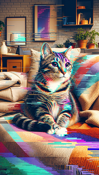 Charming Cat for Your , cat, glitch art, home decor, Digital Art, Cozy HD phone wallpaper
