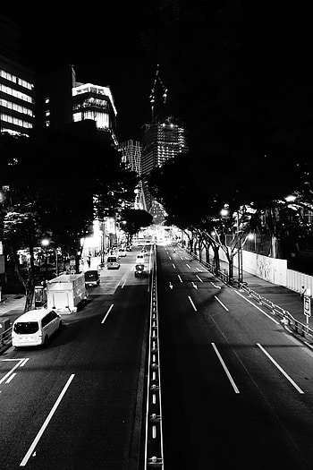 Cities, Auto, Building, Road, Night City, Bw, Chb HD phone wallpaper