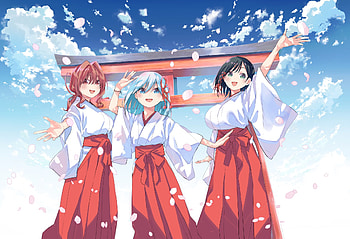 Amagami Sisters — Asahi, Yae & Yuna at the Torii, Anime, Tying the Knot with an Amagami Sister, Asahi Amagami, Yae Amagami, Yuna Amagami HD wallpaper