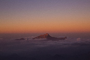 Mountain, peak, clouds, dawn, sky HD wallpaper