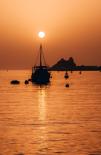 Sunset, Sea, Glare, Silhouette, Miscellanea, Miscellaneous, Ship HD phone wallpaper