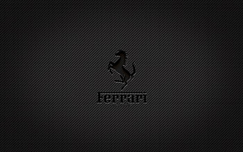 Ferrari carbon logo, , grunge art, carbon background, creative, Ferrari black logo, cars brands, Ferrari logo, Ferrari HD wallpaper