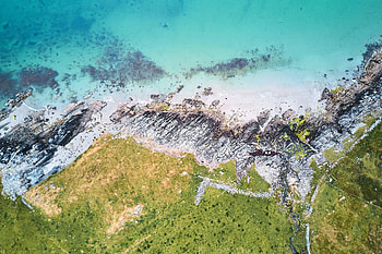Nature, Grass, Sea, Rocks, View From Above HD wallpaper