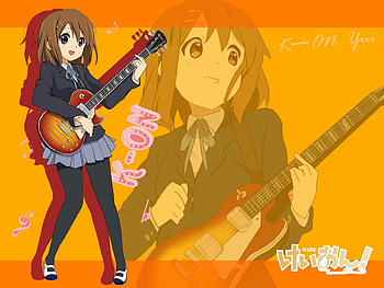 K-On!, hirasawa, yui, guitar, uniform, school, orange HD wallpaper