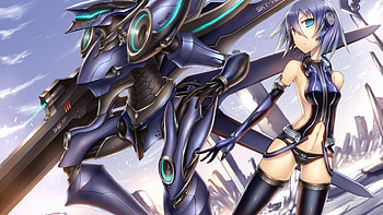 Mecha Girl, purple, girl, black, mecha HD wallpaper