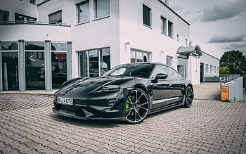 Porsche Taycan 4S, TECHART, front view, exterior, tuning Taycan 4S, black Taycan 4S, German cars, Porsche HD wallpaper