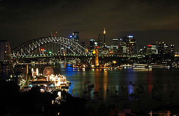 Sydney Harbor Bridge, Skyline at night, Sydney city HD wallpaper