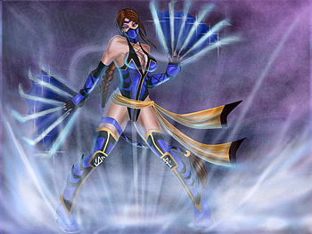 Kitana, games, thigh highs, long hair, weapons, mortal kombat, fan, princess kitana, fans, video games, brown hair HD wallpaper