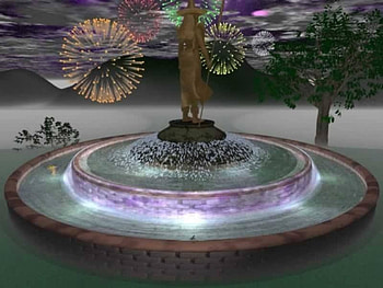 Fireworks Fountain, fireworks, trees, fountain HD wallpaper