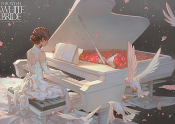 :), instrument, bird, cushart, piano, fantasy, art, girl, krentz, dove HD wallpaper