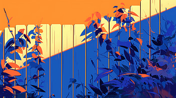 Vibrant Fence, fence, foliage, blue, orange (Color), Abstract, abstract blue HD wallpaper