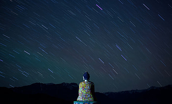 Night, Buddha, Miscellanea, Miscellaneous, Starry Sky, Statue, Buddhism HD wallpaper