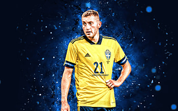 Dejan Kulusevski, , 2022, Sweden National Team, soccer, footballers, blue neon lights, Swedish football team, Dejan Kulusevski HD wallpaper