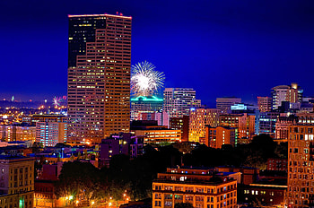 Cities, Night City, Fireworks, Firework, Oregon, Portland HD wallpaper