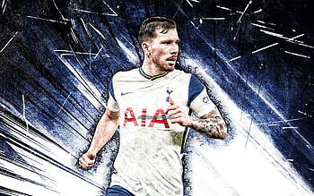 Pierre-Emile Hojbjerg, grunge art, Tottenham Hotspur FC, Danish footballers, soccer, Premier League, blue abstract rays, Tottenham FC, Pierre-Emile Hojbjerg Tottenham, Pierre-Emile Hojbjerg HD wallpaper
