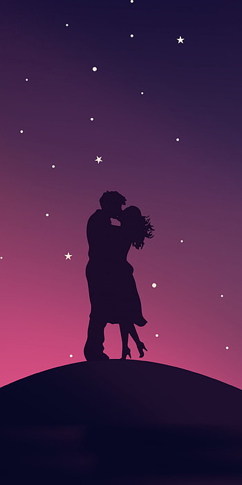 Couple hug silhouette, Night art HD phone wallpaper