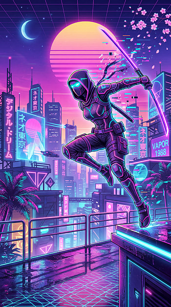 Neon Shinobi — Cyber Tokyo , Ninja, Cyberpunk, Sword HD phone wallpaper
