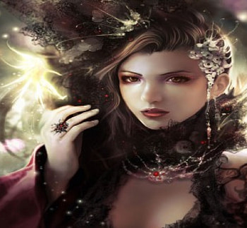Maiden & Pixie, black, ring, glow, cute, beauty, lady, abstract, maiden, female, golden, sweet, art, beautiful, woman, jewerly, elegant, fantasy, light, red, pixie, lovely HD wallpaper