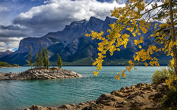 mountain lake, Alberta, mountain landscape, autumn, mountains, beautiful lake, Canada HD wallpaper