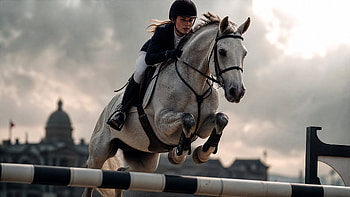 : Equestrian Majesty — Urban Jump, Horse, Rider, Show Jumping HD wallpaper
