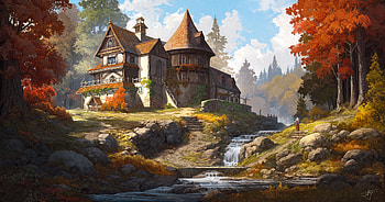**Serene Mansion View: Artistic Landscape **, artistic, landscape, river, mansion HD wallpaper