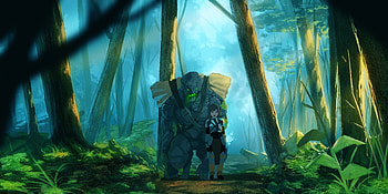 Golem, Anime golem, Anime girl, Forest trees HD wallpaper