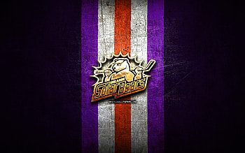 Orlando Solar Bears, golden logo, ECHL, violet metal background, american hockey team, Orlando Solar Bears logo, hockey HD wallpaper