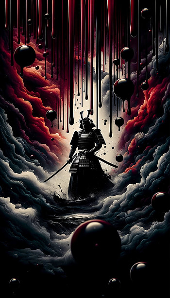 Traditional japanese Fighter in a bloody surrealistic scenery, samurai, Japanese, Japan, assassin HD phone wallpaper