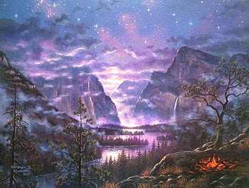 ★Yosemite Valley★, night, attractions in dreams, beauty of nature, colors, paintings, beautiful, stars, twilight, love four seasons, valley, sky, mountains, fire, lovely, rivers HD wallpaper