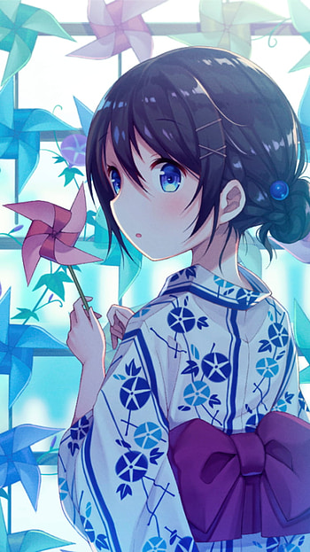 Pinwheel Kimono — Anime Girl , kimono, Anime, girl, anime girl HD phone wallpaper