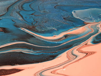 Mesmerizing abstract fluid art with blue and beige swirling patterns creating a modern artistic design. HD wallpaper