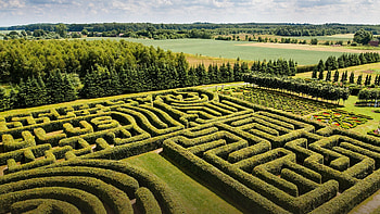 Labyrinth landscape, Trees and grass, Beautiful clouds, Nature HD wallpaper