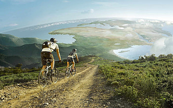 coming down to earth... on bikes, earth, bikes, fantasy, couple, road HD wallpaper