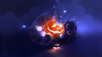 pics 2d cat halloween animated quality background HD wallpaper