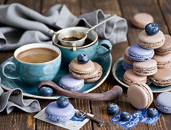 Macarons, coffee, food, cup HD wallpaper