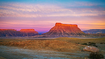 Sunrise View of Factory Butte in Southern Utah, rocks, usa, clouds, landscape, desert, sky HD wallpaper