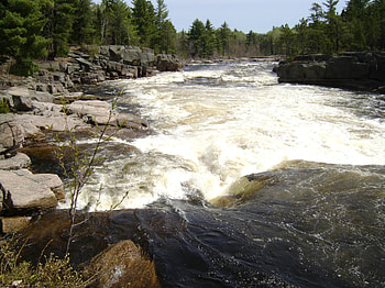waterfall, trees, river, rock HD wallpaper