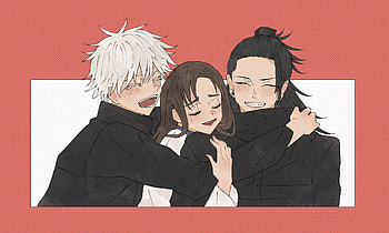 Suguru Geto, Jujutsu Kaisen, Anime, Black Hair, Brown Hair, Satoru Gojo, School Uniform, Shoko Ieiri, White Hair HD wallpaper
