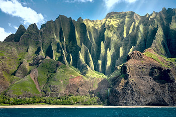 Napali coast, Hawaii, sea, clouds, sky, rocks, mountains, usa HD wallpaper