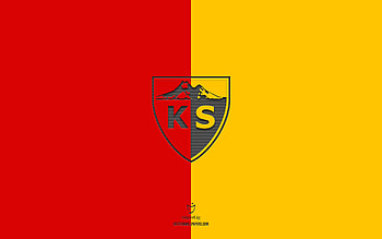 Kayserispor, red yellow background, Turkish football team, Kayserispor emblem, Super Lig, Turkey, football, Kayserispor logo HD wallpaper