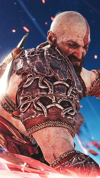 God of War, Intense action, Powerful protagonist, Fiery background HD phone wallpaper