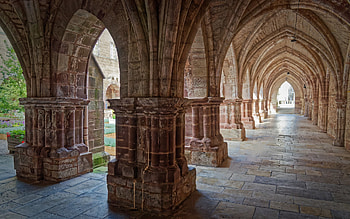 Abbey in France, archway, France, monastery, columns HD wallpaper