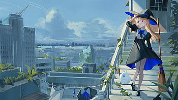 Anime Girl With Blue Black Dress Standing On Steps Anime Girl HD wallpaper