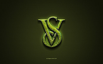 Victorias Secret logo, green creative logo, floral art logo, Victorias Secret emblem, green carbon fiber texture, Victorias Secret, creative art HD wallpaper