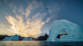 Iceberg Seascape, Icebergs, Sea, Nature, Oceans, Sunshine, Clouds, Sky HD wallpaper