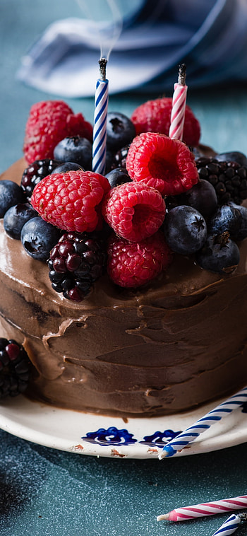 candle, fruit, berry, pastry, food, cake HD phone wallpaper
