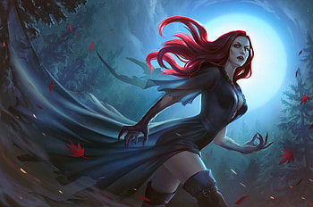 Vampire girl, night, blue, moon, fantasy, luminos, redhead, girl, vampire HD wallpaper