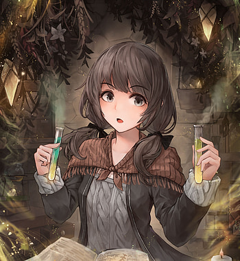 Curious, wizard, fantasy, anime girl, art HD phone wallpaper